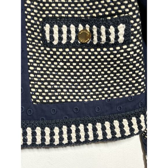 Tory Burch EUC Blue Leandra Tweed Embroidered Jacket Blazer Suiting Size 8 - Picture 5 of 11